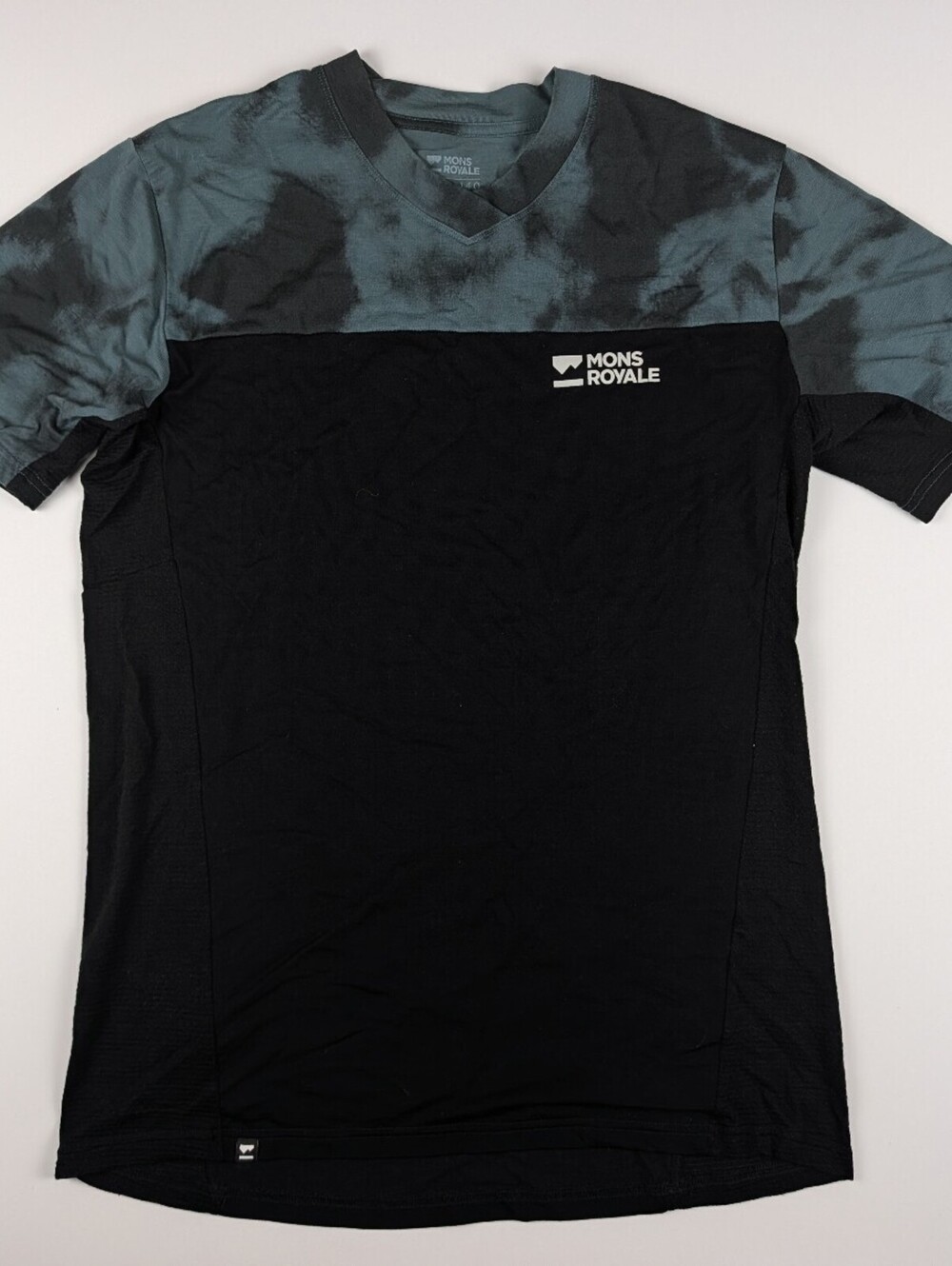 Mons Royale Mens L Black Tie Dye Camo Merino Wool MTB T-Shirt Air-Con Gorpcore